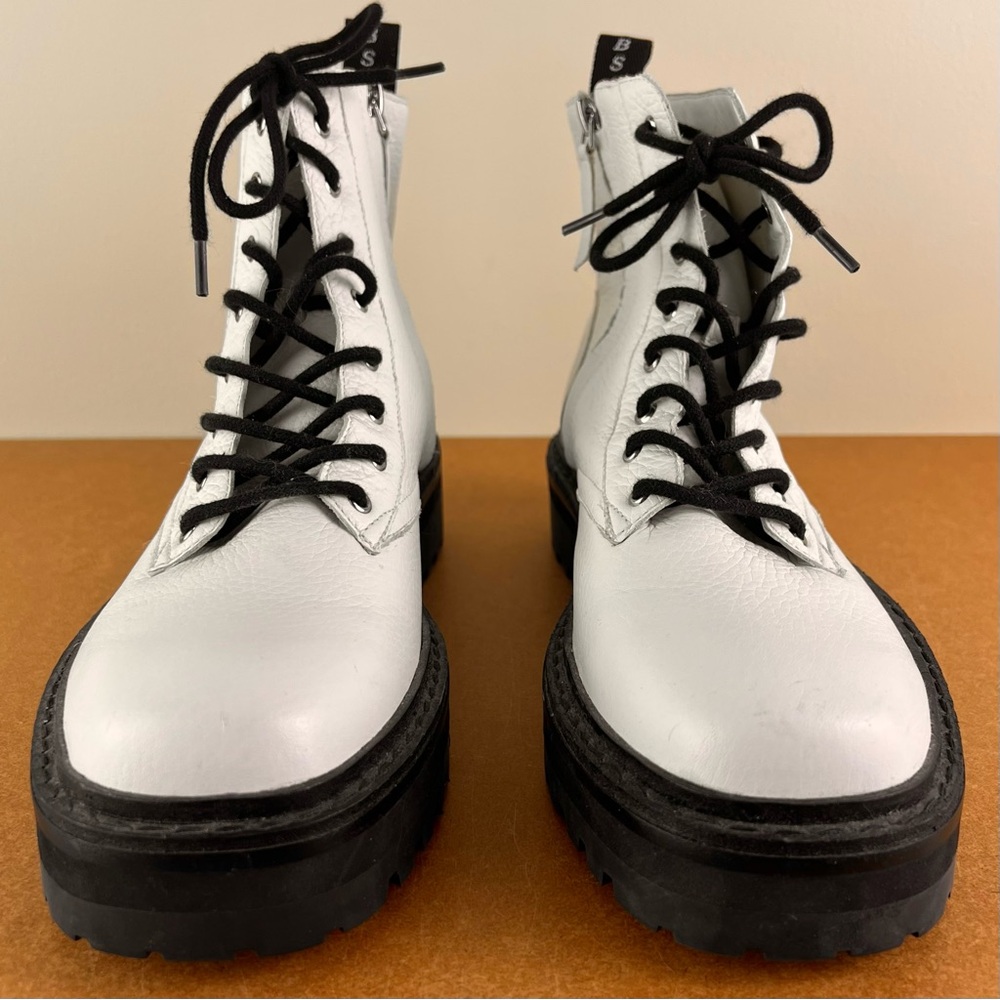 BLACK SUEDE STUDIO WHITE LEATHER COMBAT BOOTS - Picture 11 of 13